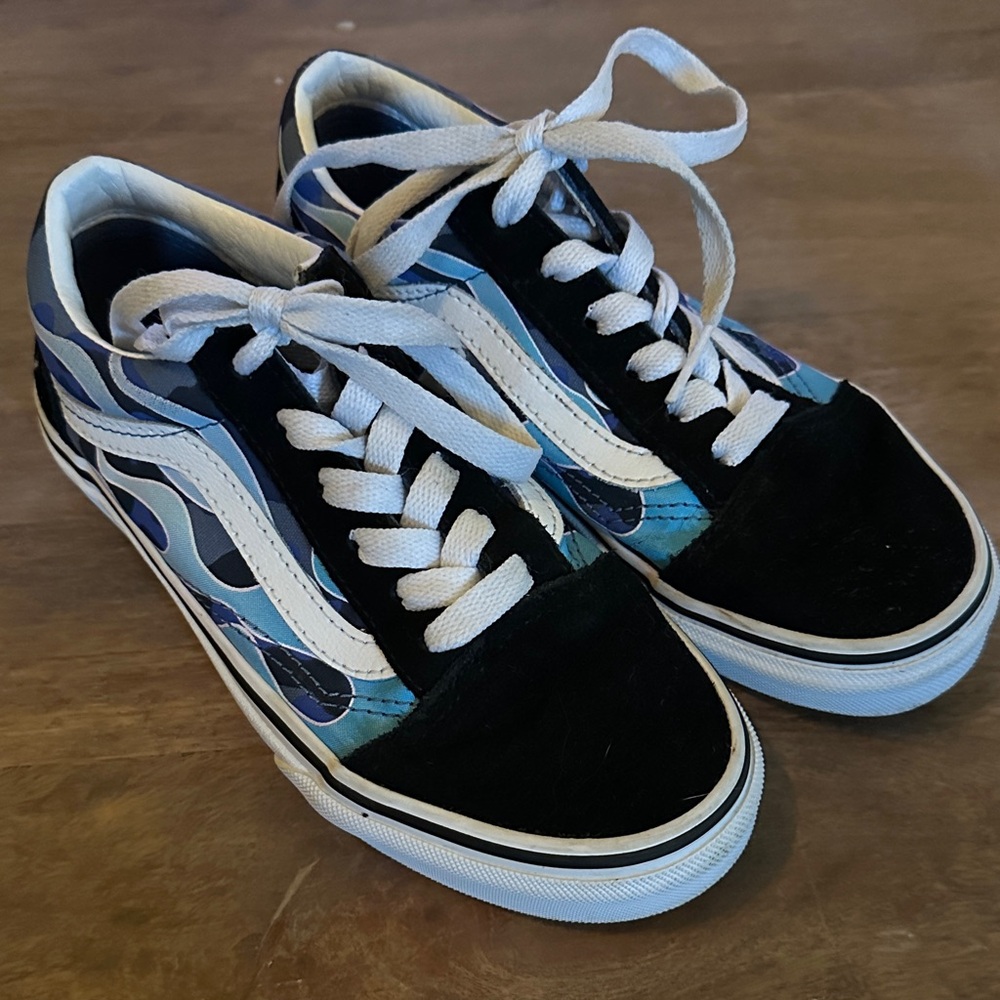 Vans Kids Black and Blue Flame Sneakers